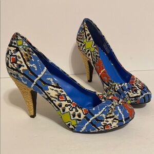 Rocket Dog Bright Colourful Blue Red Streetwear Heels Geometric Cone Statement
